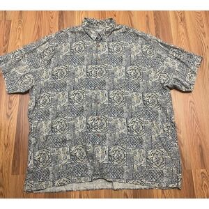 Eddie Bauer A K A Linen Shirt Mens XXXL Patchwork Tile Print Button Front